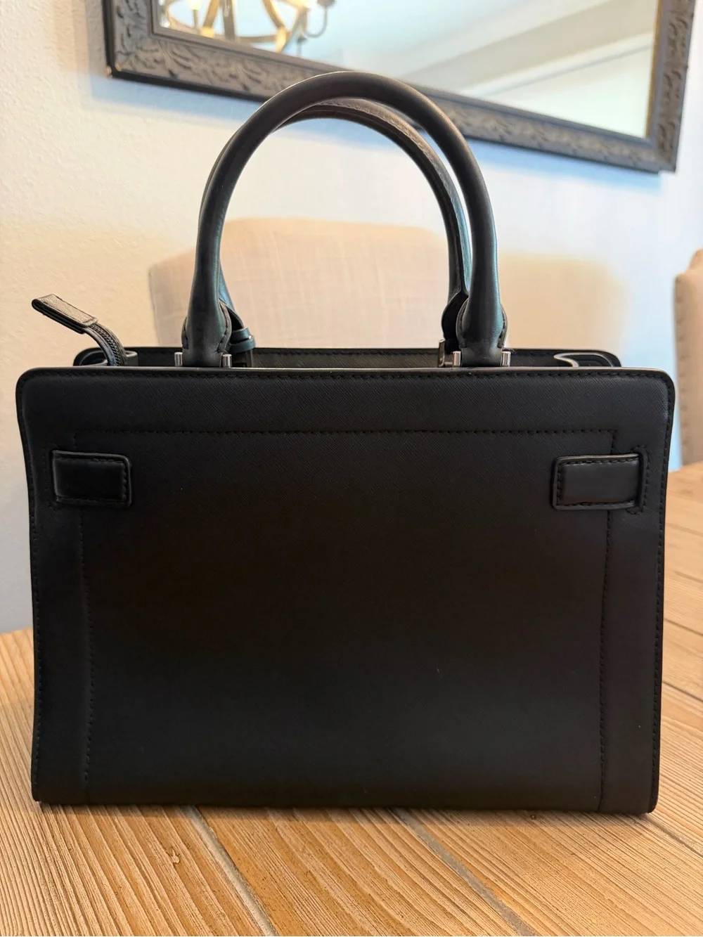 Michael Kors Black Leather Top-Handle Satchel with Silver Hardware